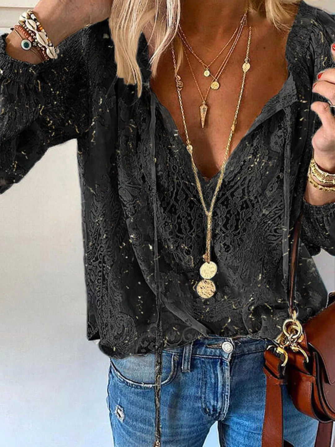 Danielle | Lace Tie-Neck Blouse