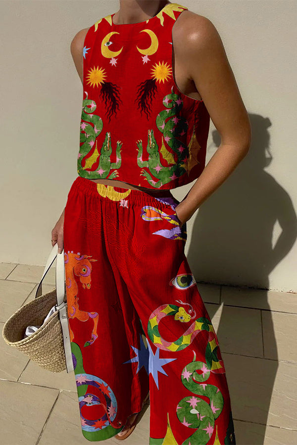 Aurevia | Printed Linen Two-Piece Set