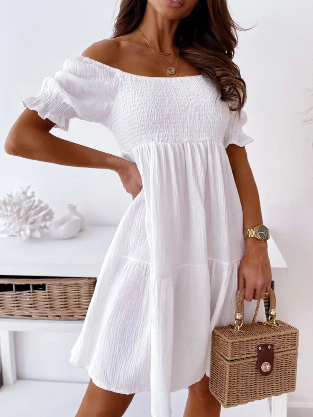 Maerise | Smocked Off-Shoulder Mini Dress