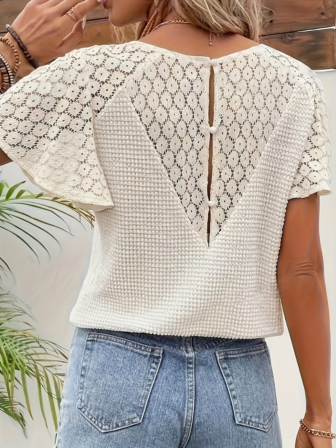 Sophie | Waffle Knit Lace Sleeve Blouse