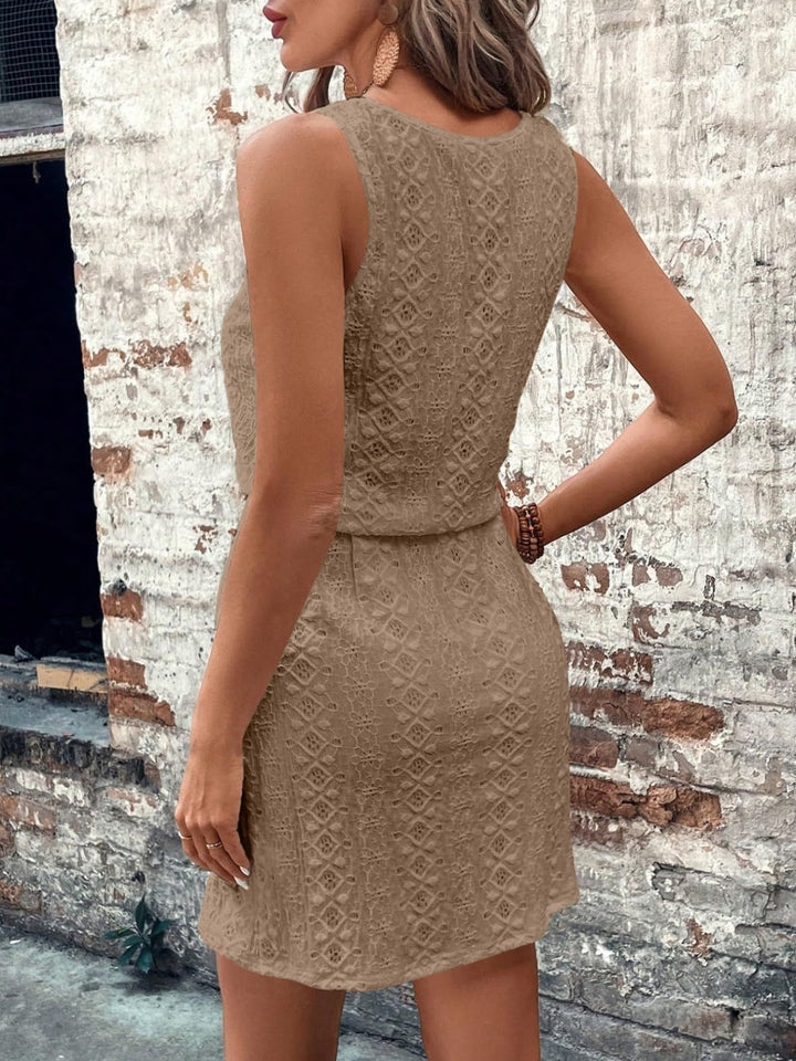 Noreya | Eyelet Drawstring Mini Dress