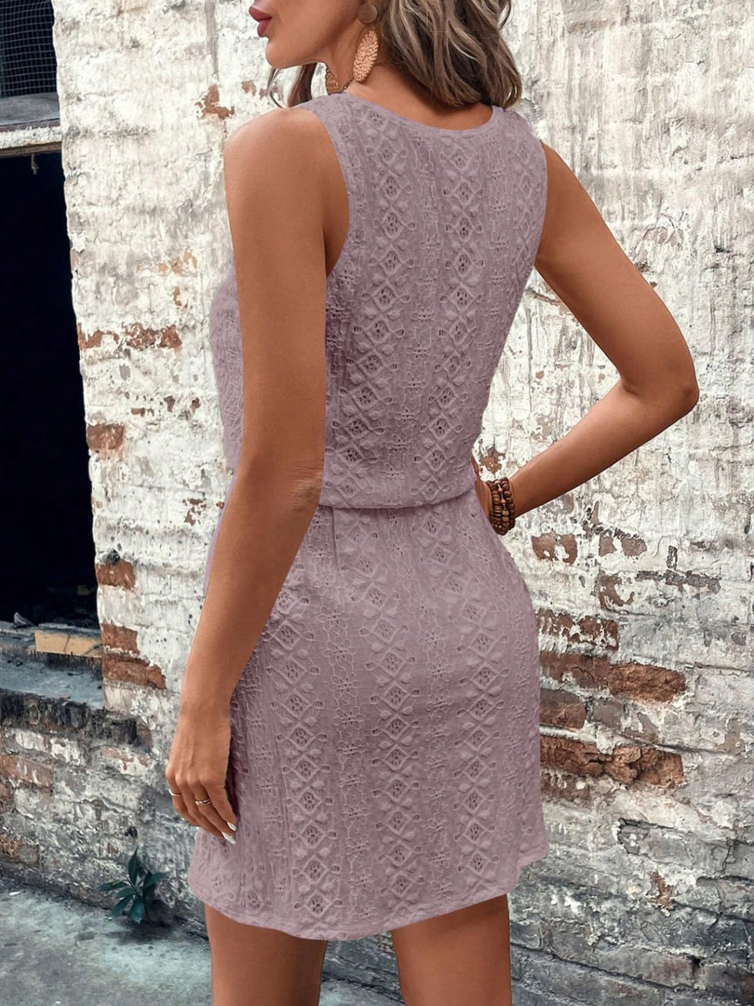 Noreya | Eyelet Drawstring Mini Dress