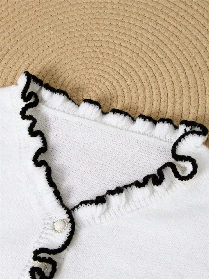 Chloe | Ruffled Trim Button Sweater