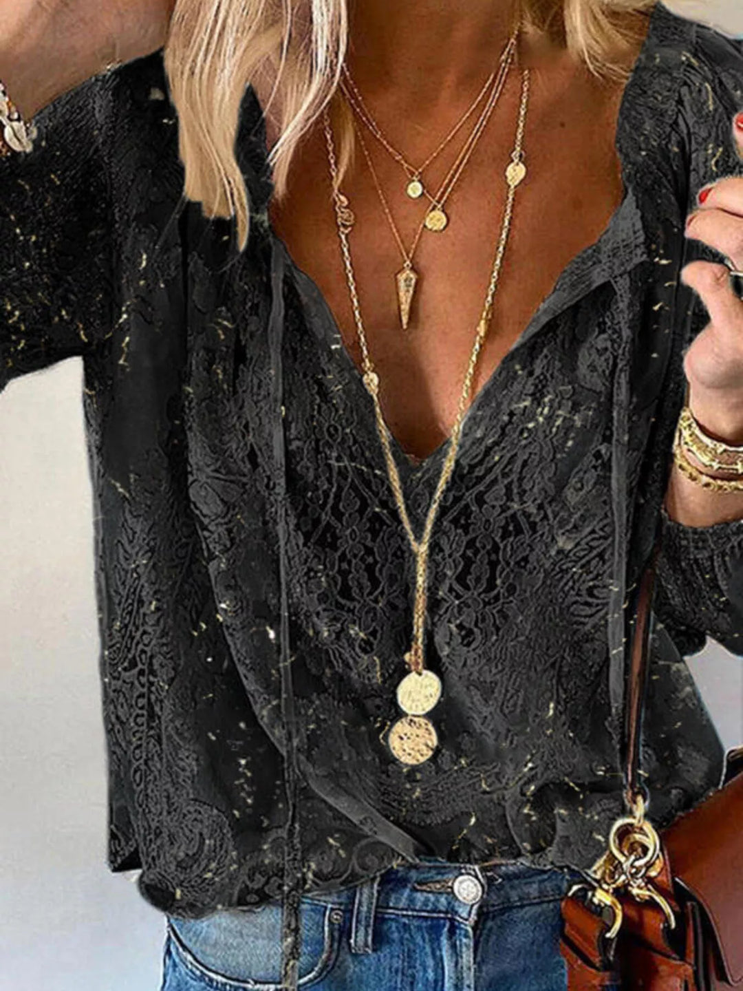 Danielle | Lace Tie-Neck Blouse