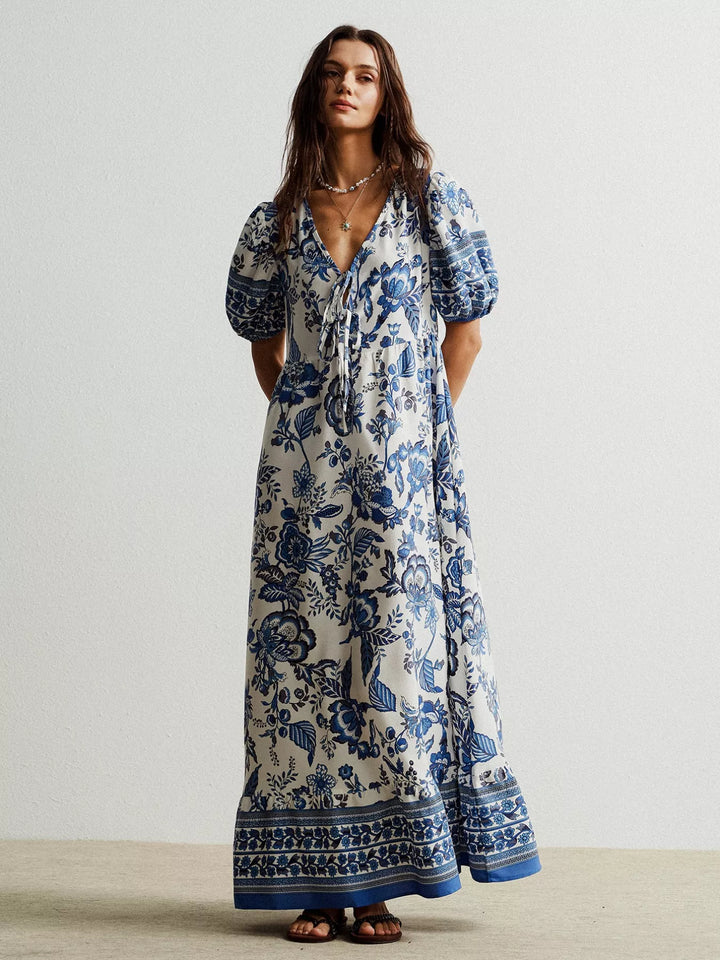 Calista | Floral Tie-Neck Maxi Dress