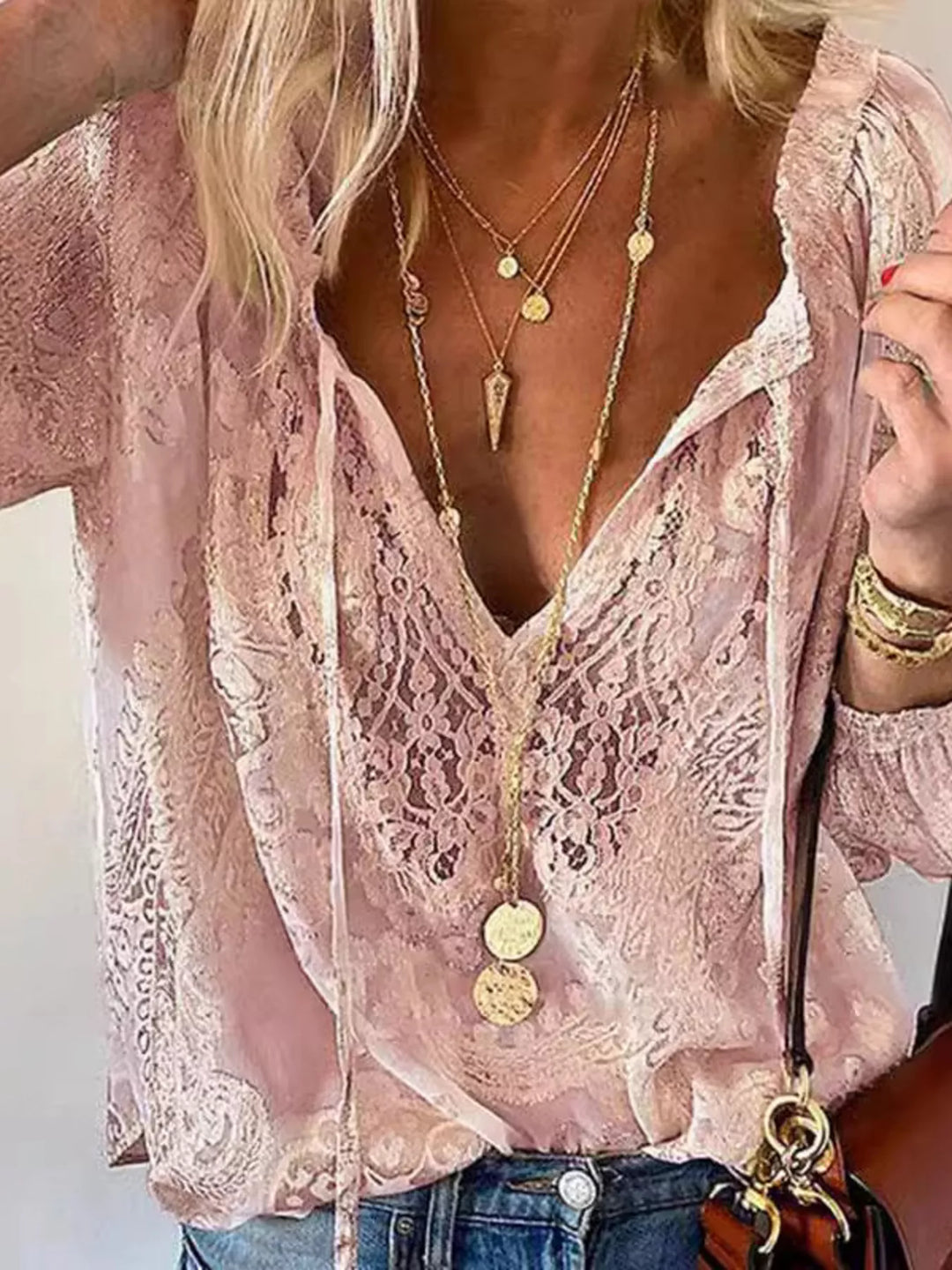 Danielle | Lace Tie-Neck Blouse