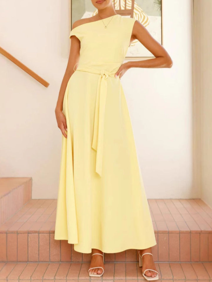 Isabella | One-Shoulder Tie Waist Maxi Dress