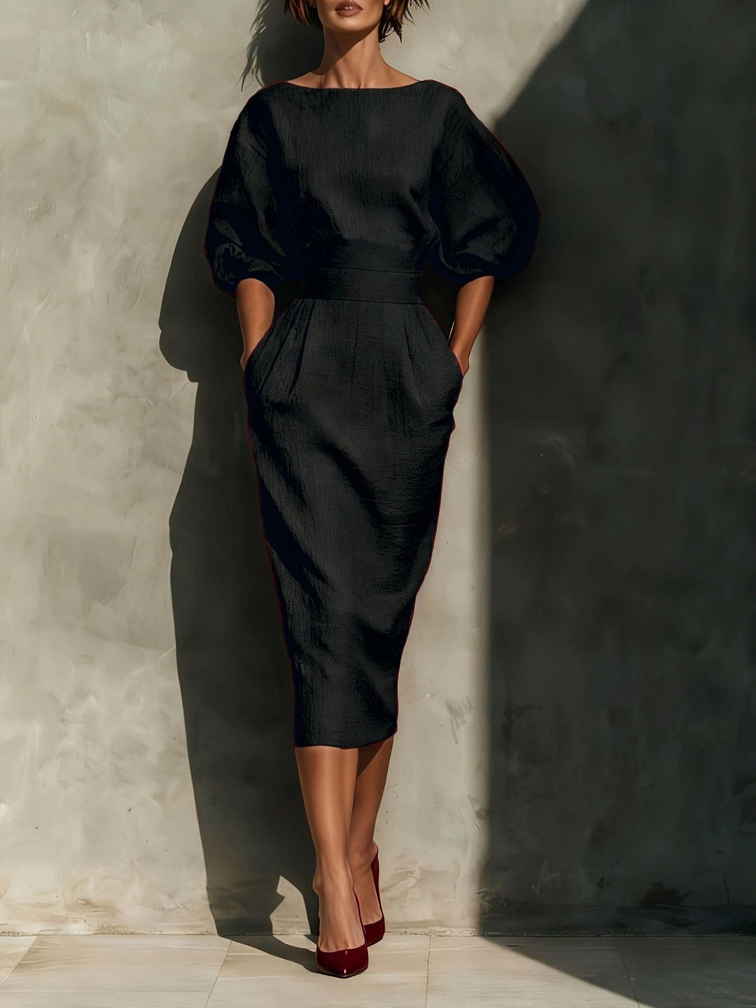 Nara | Puff Sleeve Midi Dress
