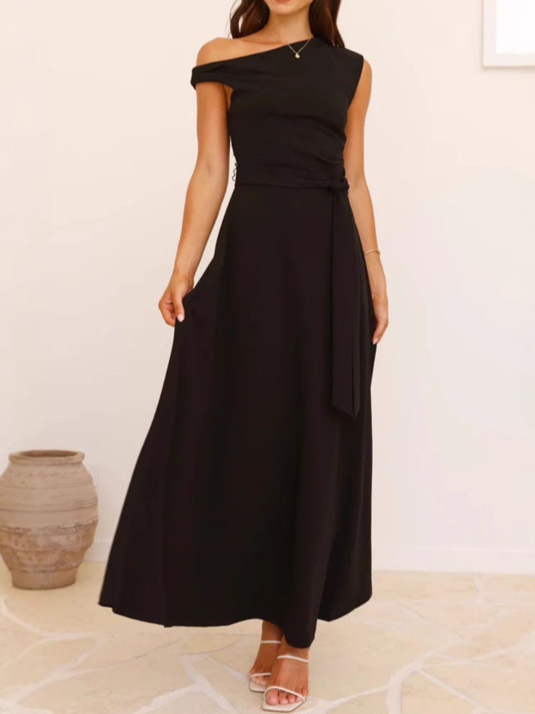 Isabella | One-Shoulder Tie Waist Maxi Dress