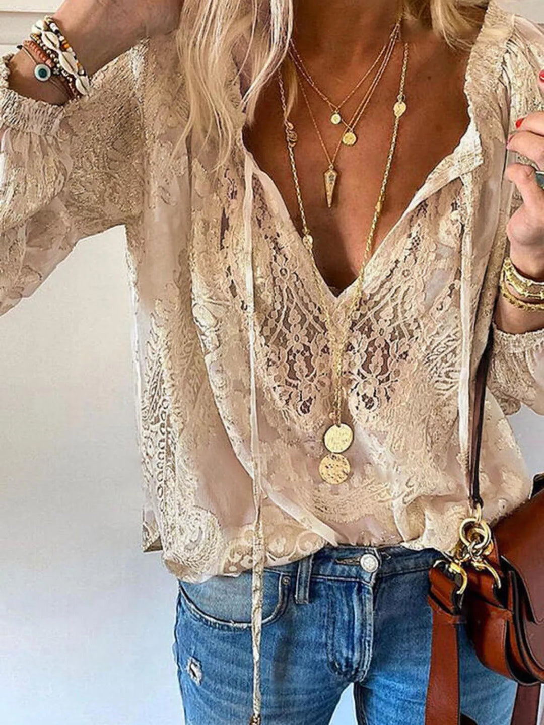 Danielle | Lace Tie-Neck Blouse
