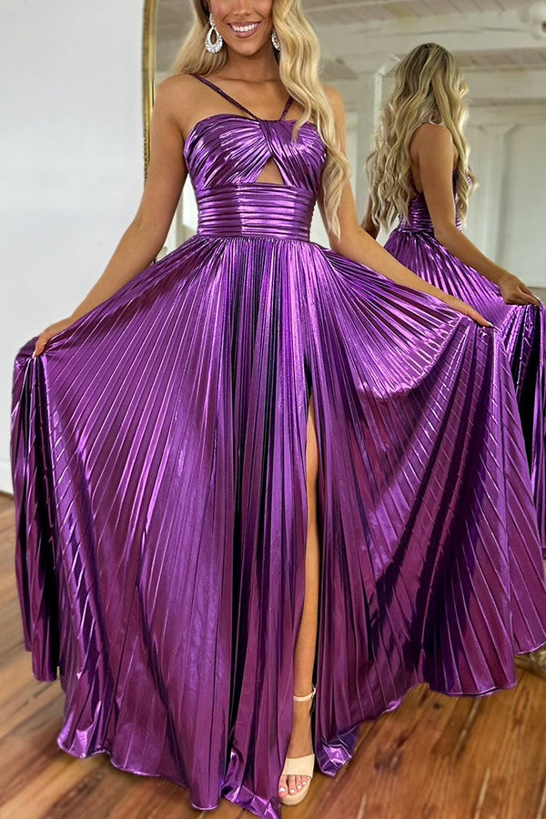 Calista | Metallic Pleated Maxi Dress