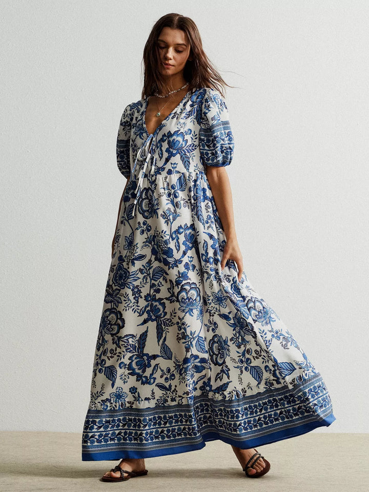 Calista | Floral Tie-Neck Maxi Dress