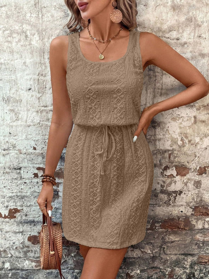 Noreya | Eyelet Drawstring Mini Dress