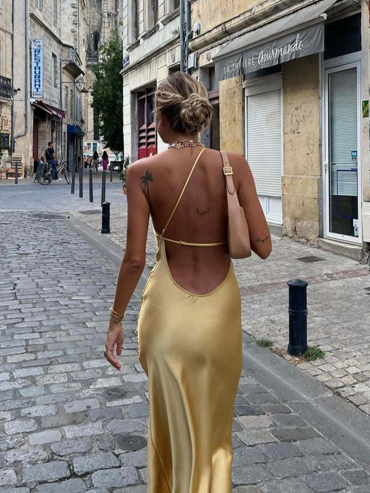 Evaria | Open Back Satin Dress