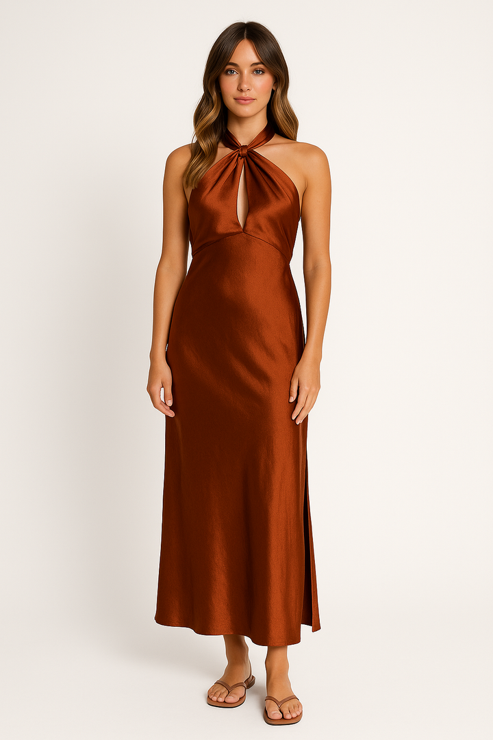 Aveline | Satin Halter Maxi Dress