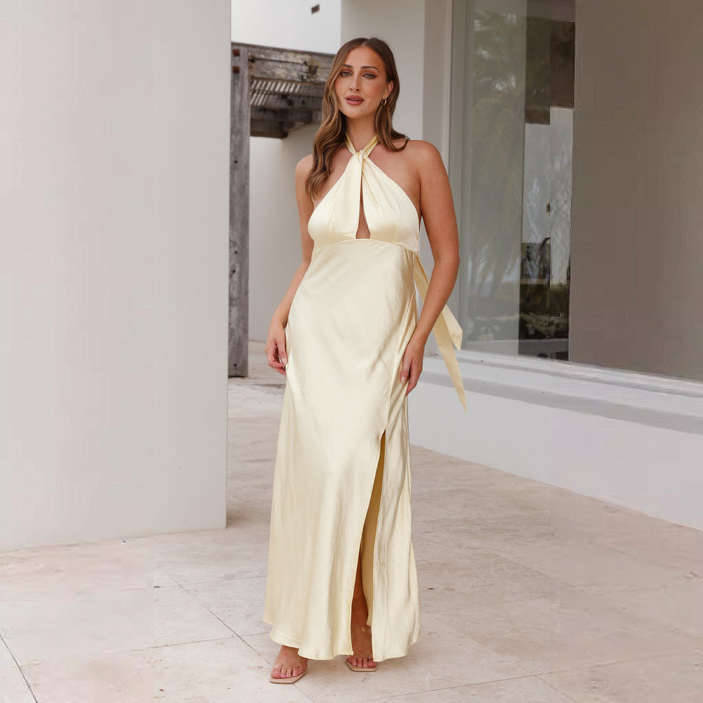 Aveline | Satin Halter Maxi Dress