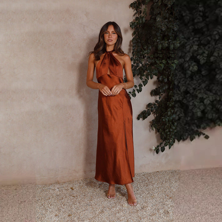 Aveline | Satin Halter Maxi Dress