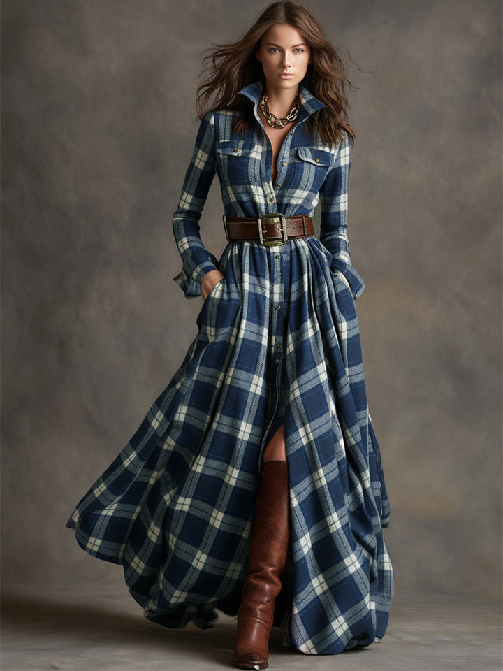 Camille | Robe Maxi à Carreaux Vintage