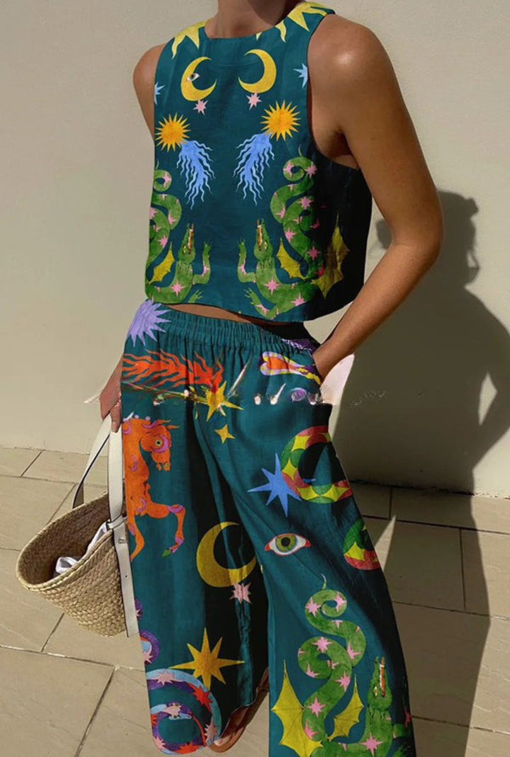 Aurevia | Printed Linen Two-Piece Set