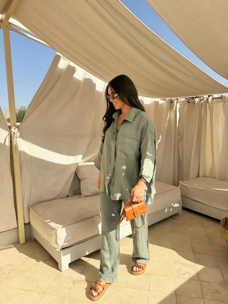 Axelle - Ensemble Vintage à Pantalons Amples