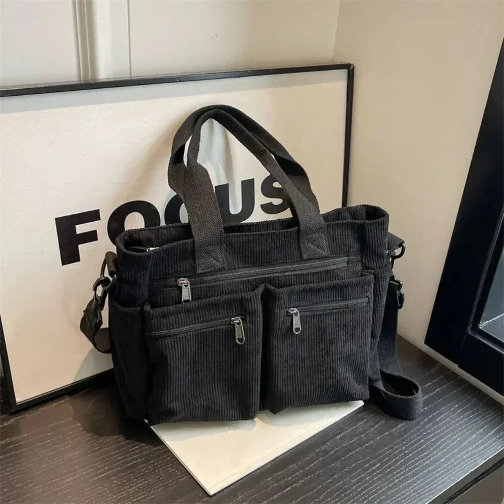 Marine - Sac en velours côtelé