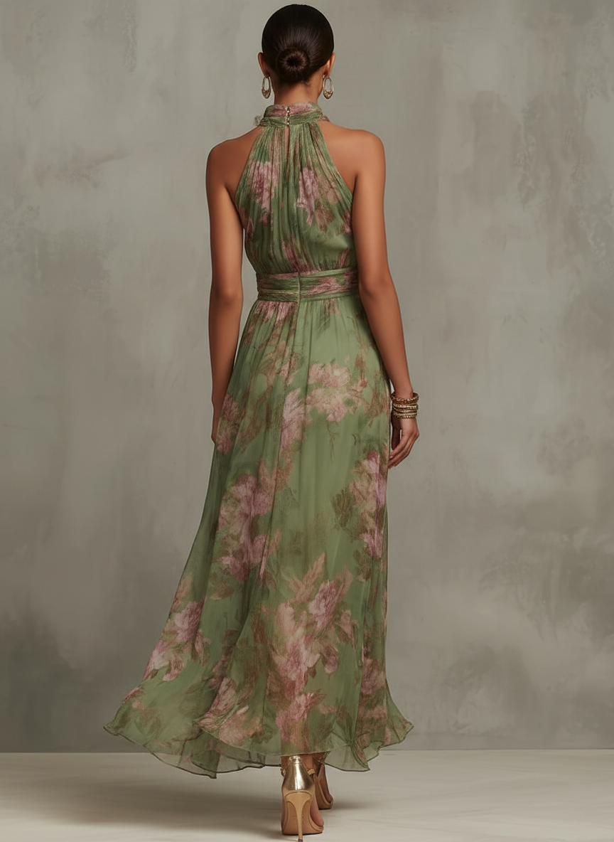 Petronella | Floral Chiffon Halter Maxi Dress
