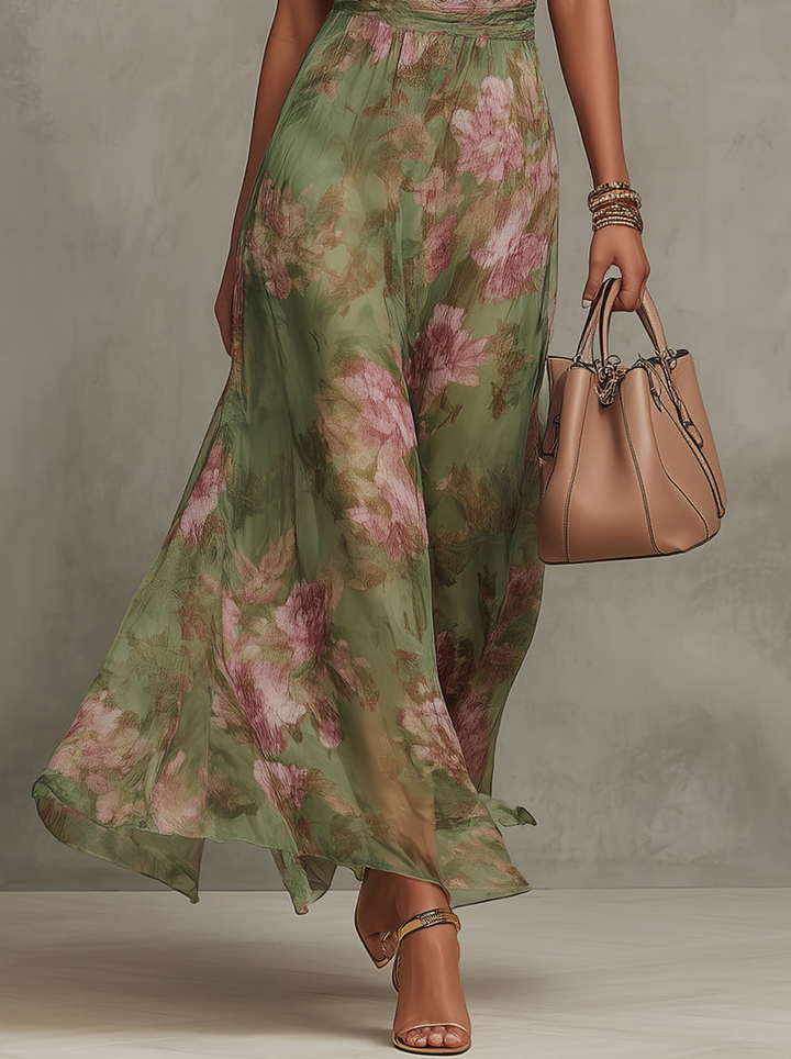 Petronella | Floral Chiffon Halter Maxi Dress