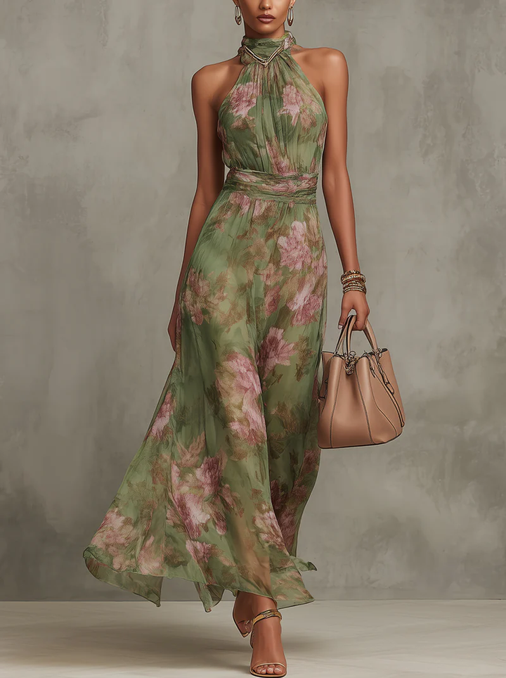 Petronella | Floral Chiffon Halter Maxi Dress