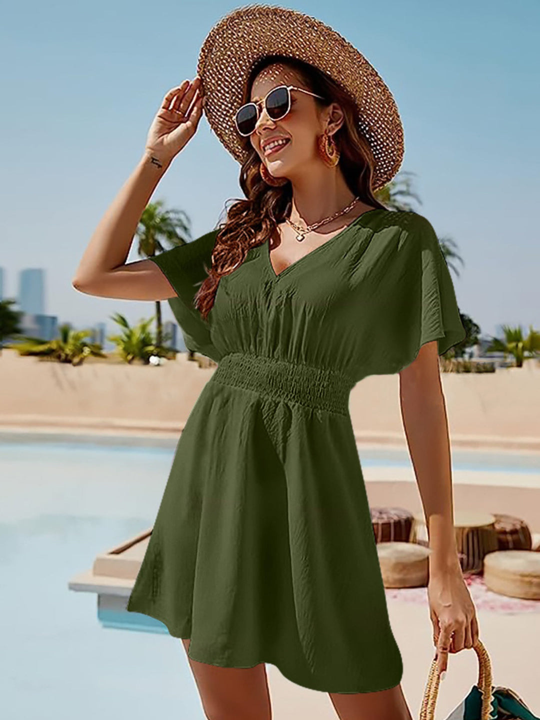 Élaris | Smocked V-Neck Mini Dress