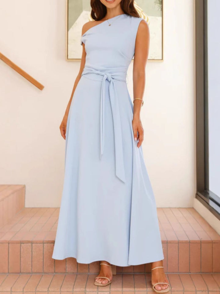 Isabella | One-Shoulder Tie Waist Maxi Dress