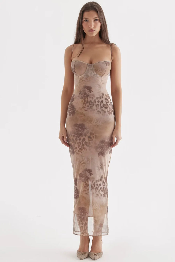Esmay | Floral Mesh Maxi Dress