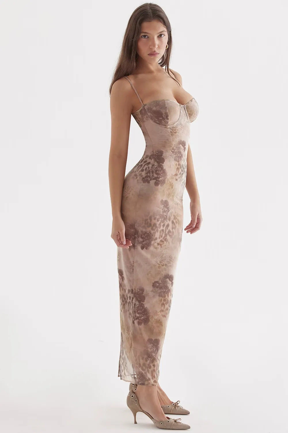 Esmay | Floral Mesh Maxi Dress