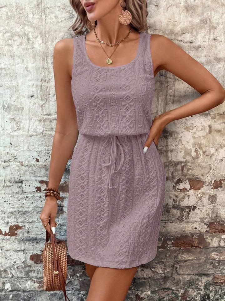 Noreya | Eyelet Drawstring Mini Dress