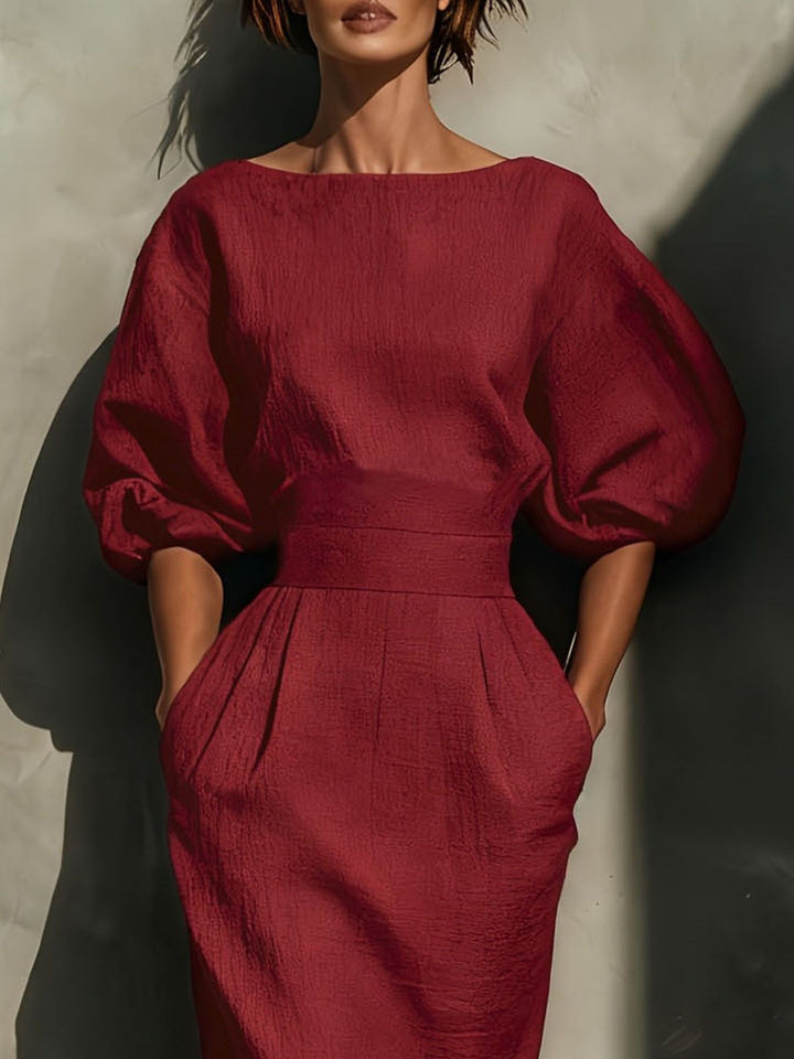 Nara | Puff Sleeve Midi Dress