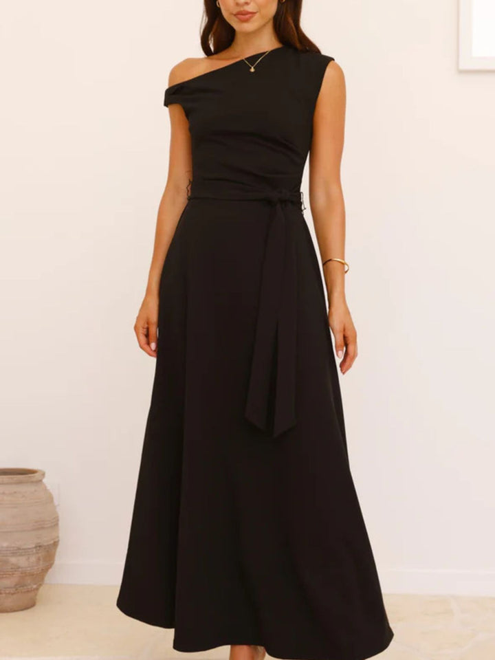 Isabella | One-Shoulder Tie Waist Maxi Dress
