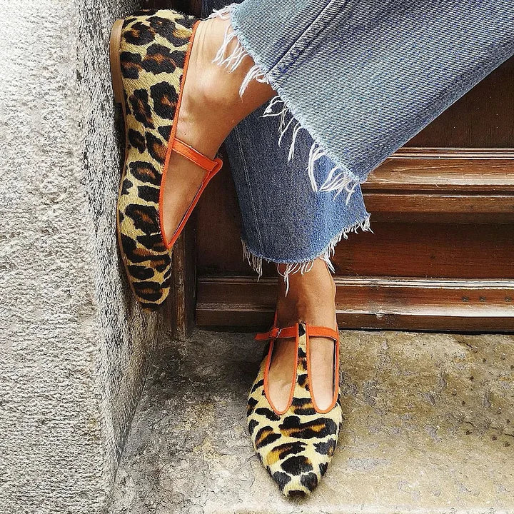 Zivara | Leopard T-Strap Flats