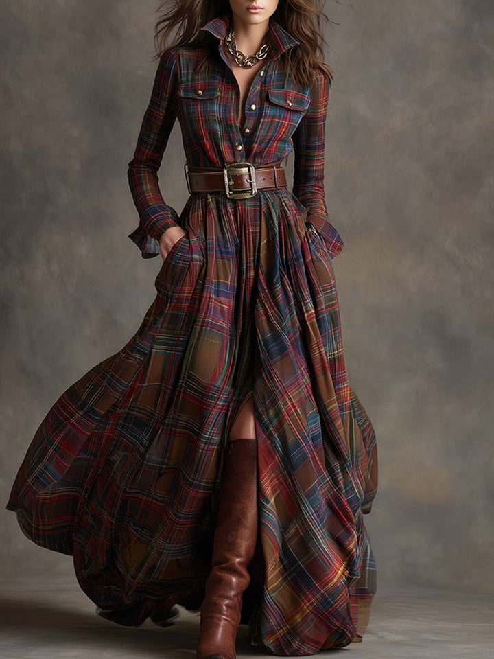 Camille | Robe Maxi à Carreaux Vintage