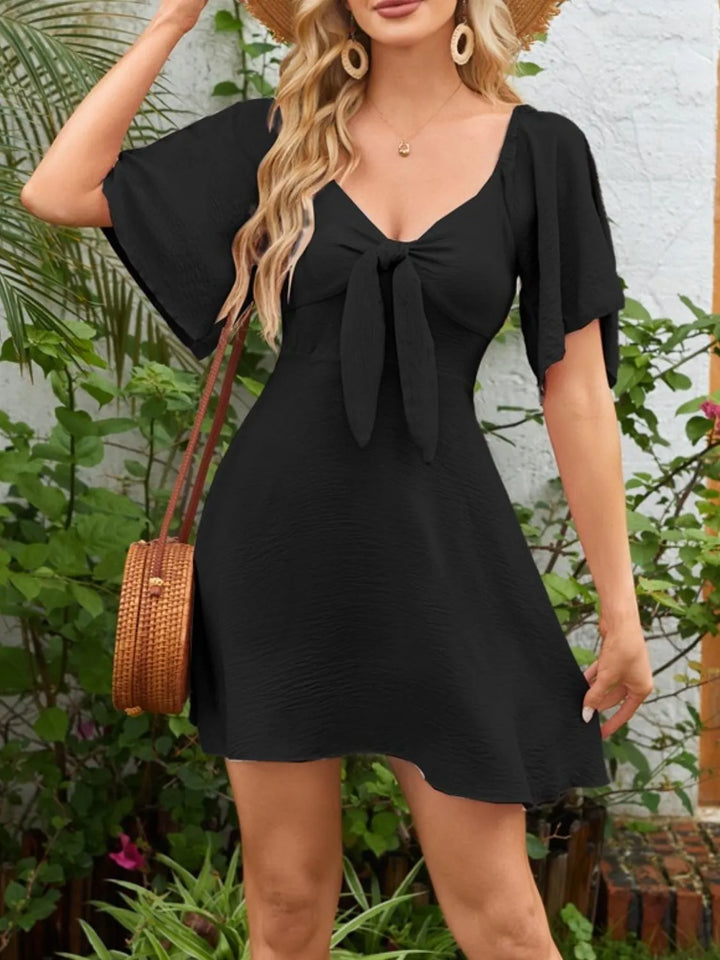 Elyndra | Smocked Tie Front Mini Dress