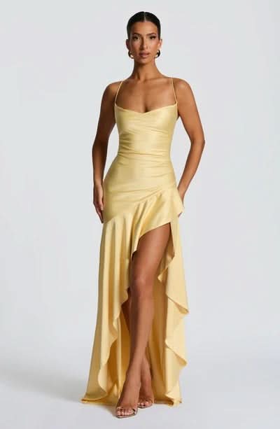 Elaris | Ruffled Satin Maxi Dress