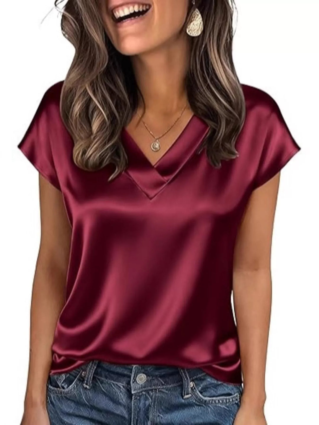 Nicole | Satin V-Neck Blouse