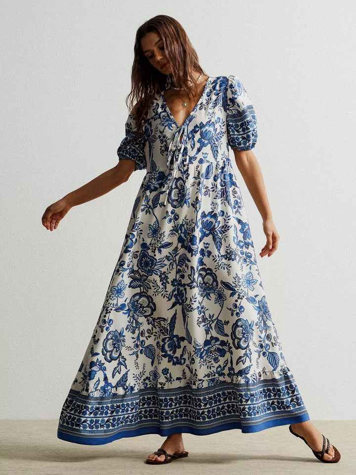 Calista | Floral Tie-Neck Maxi Dress