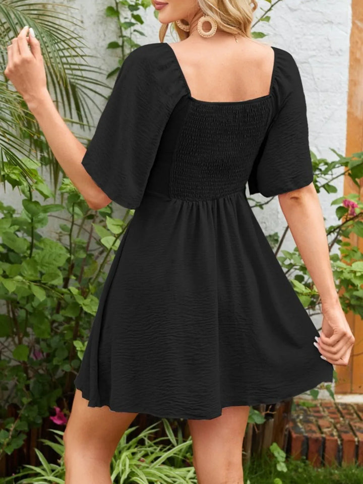 Elyndra | Smocked Tie Front Mini Dress