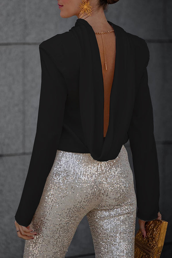 Velmira | Open Back Satin Blouse