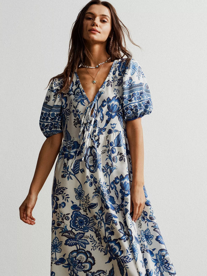 Calista | Floral Tie-Neck Maxi Dress