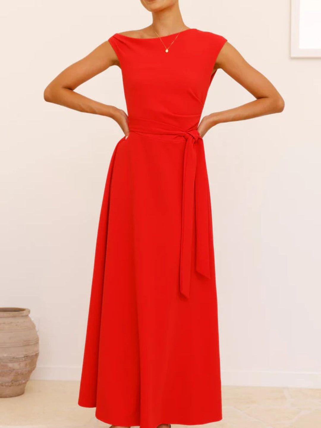 Isabella | One-Shoulder Tie Waist Maxi Dress