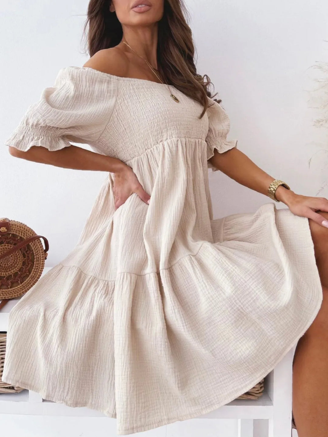 Maerise | Smocked Off-Shoulder Mini Dress