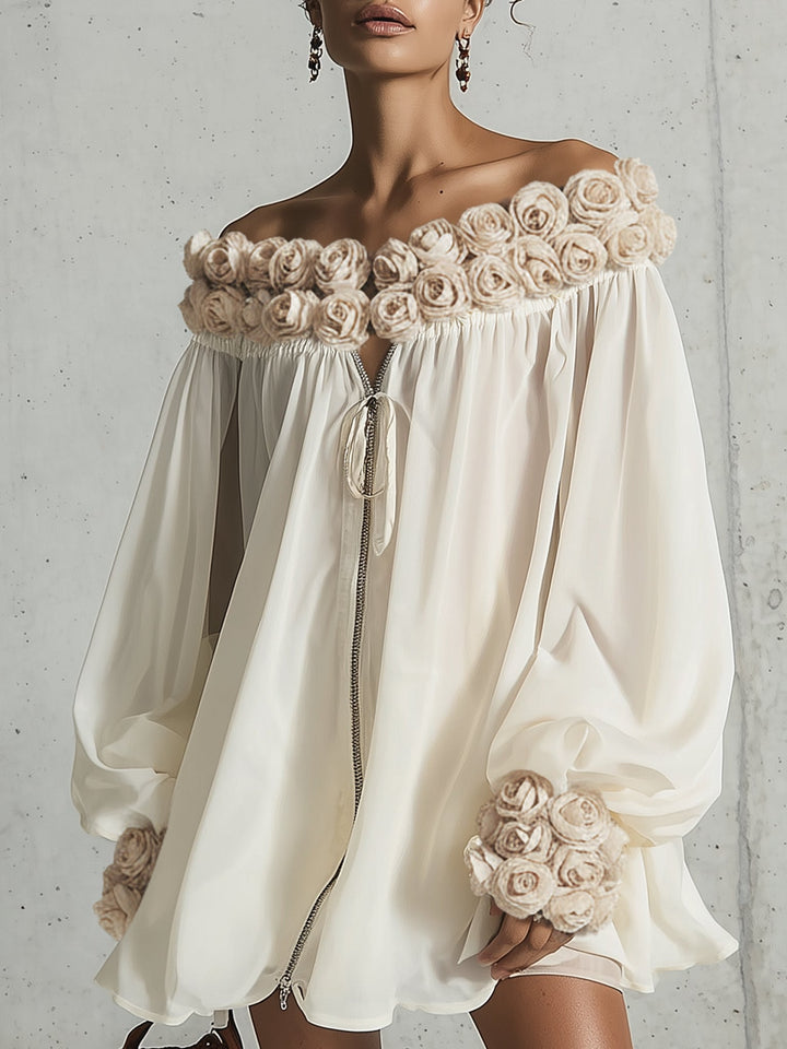 Auréva | Floral Off-Shoulder Chiffon Dress