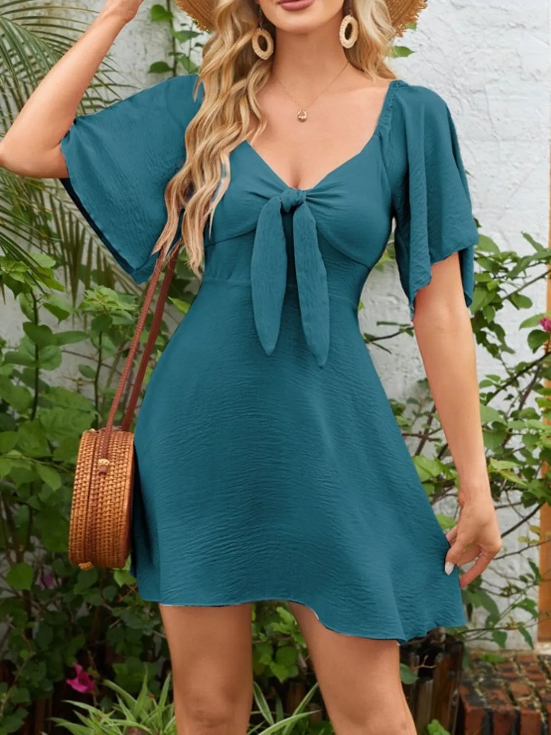 Elyndra | Smocked Tie Front Mini Dress