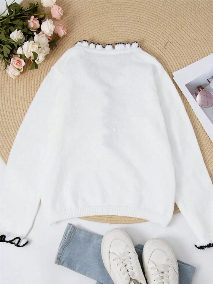 Chloe | Ruffled Trim Button Sweater