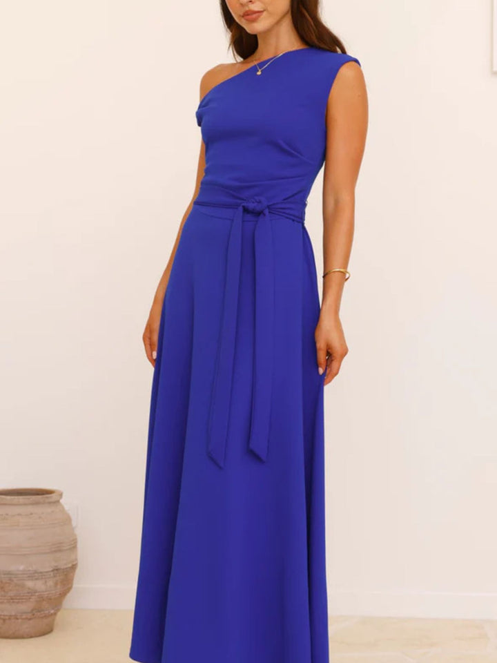 Isabella | One-Shoulder Tie Waist Maxi Dress